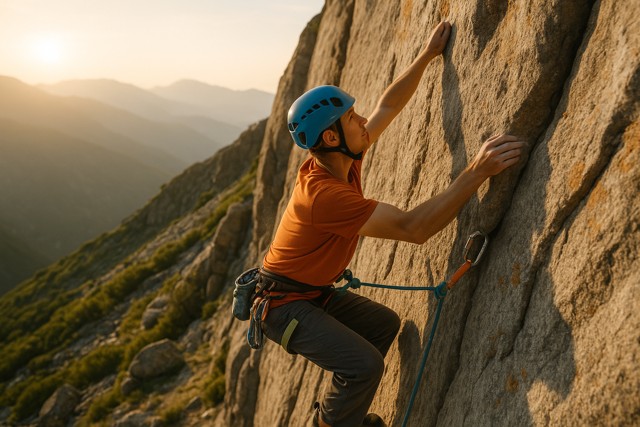 mountain climbing sunset view